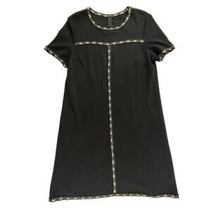 MOLLY | St. John Knits Designer L Wool Blend Black 60s Lace Trim Shift Dress